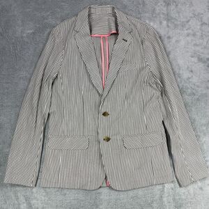 Mr Turk Blazer Mens Jacket 40R Casual Striped Green Beige Cotton Linen Blend